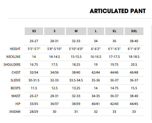 snow jacket size chart volcom sizing charts